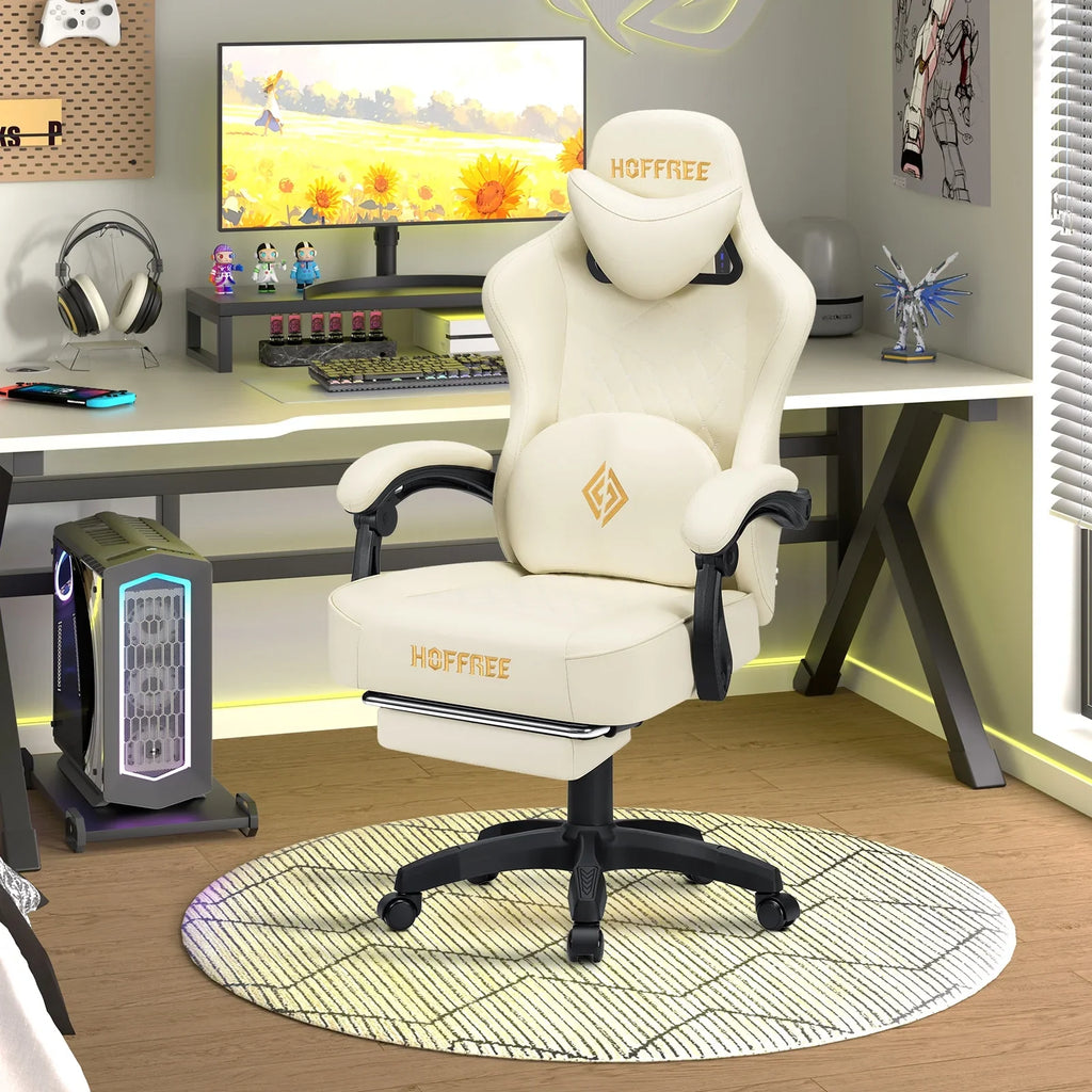 Hoffree Gaming Chair with Massage and Footrest Big and Tall Gamer Chair with Headrest and Lumbar Support PU Computer Game Chair for Adults Office - image 64