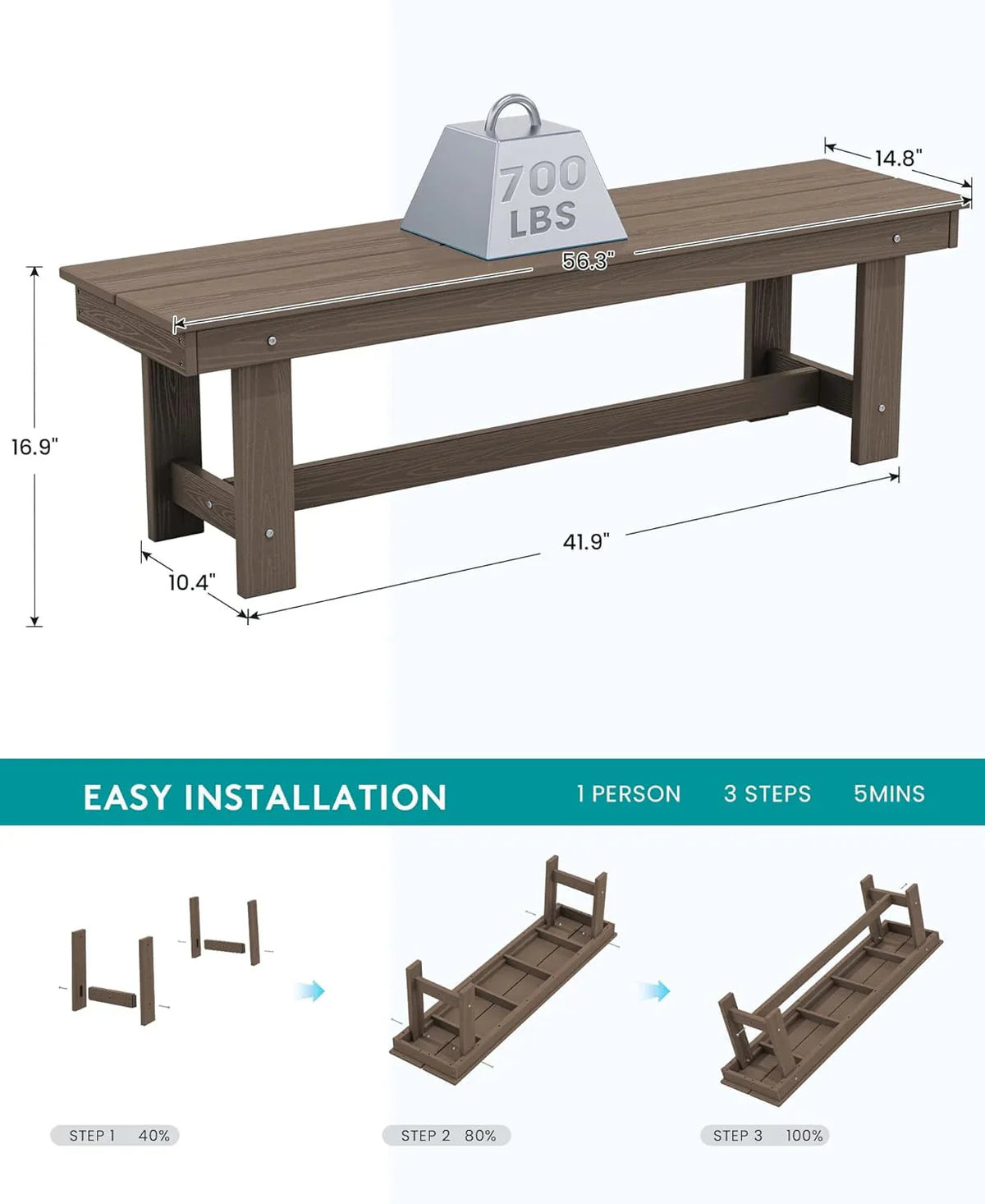 SERWALL 7-Piece Patio Table Set, Outdoor HDPE Dining Furniture with Umbrella Hole, All Weather Table and Chairs for Lawn, Garden, Poolside, Aruba - image 13
