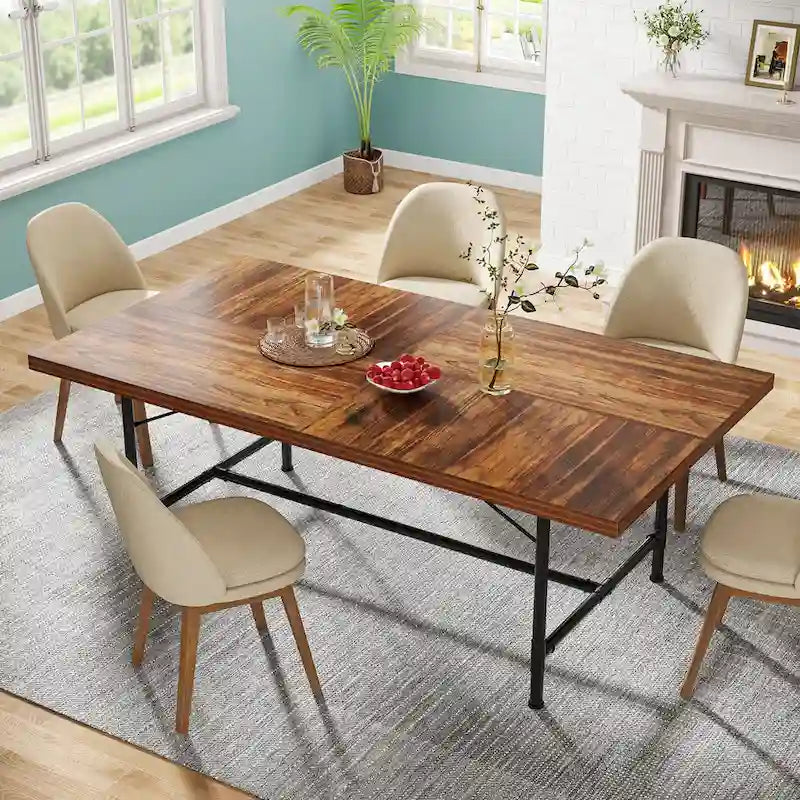 70.9-Inch Rustic Rectangle Dining Table with Metal Tube Frame - image 10