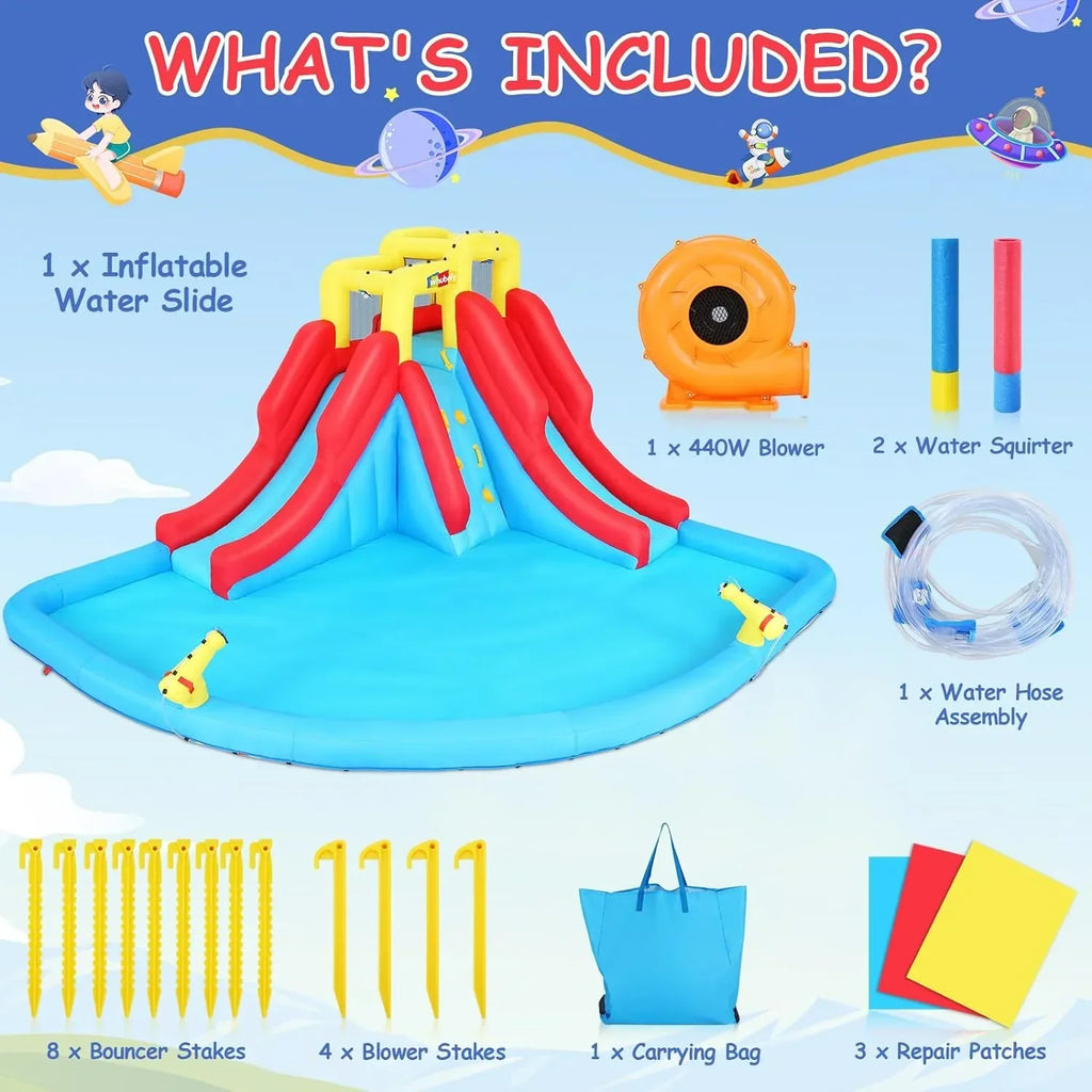 Inflatable Water Slides for Kids 8-in-1 Bounce House Water Park with 450W Blower Climbing Wall, Splash Pool, 2 Water Cannons,
