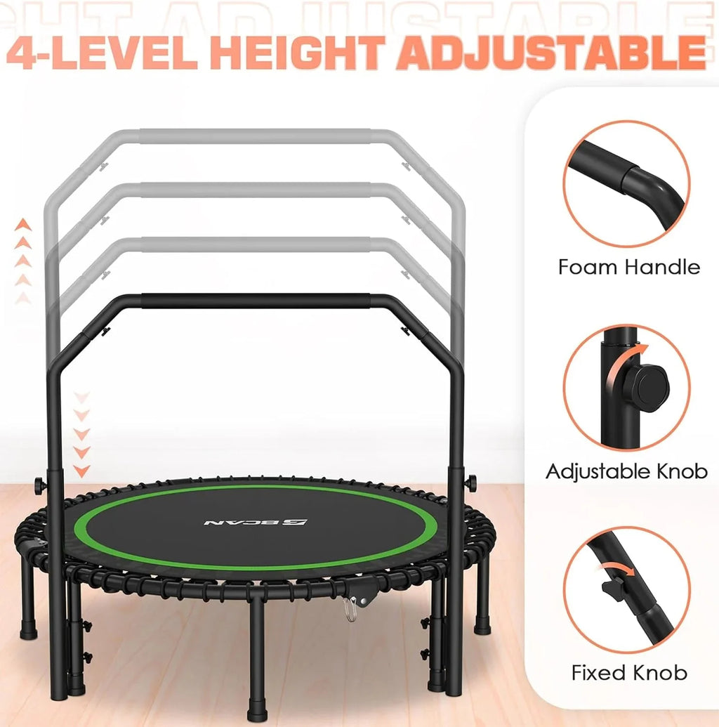 BCAN 450/550 LBS Foldable Mini Trampoline, 40"/48" Fitness Trampoline with Bungees, U Shape Adjustable Foam Handle, Stable & Quiet Exercise Rebounder for Adults Indoor/Outdoor Workout - image 13