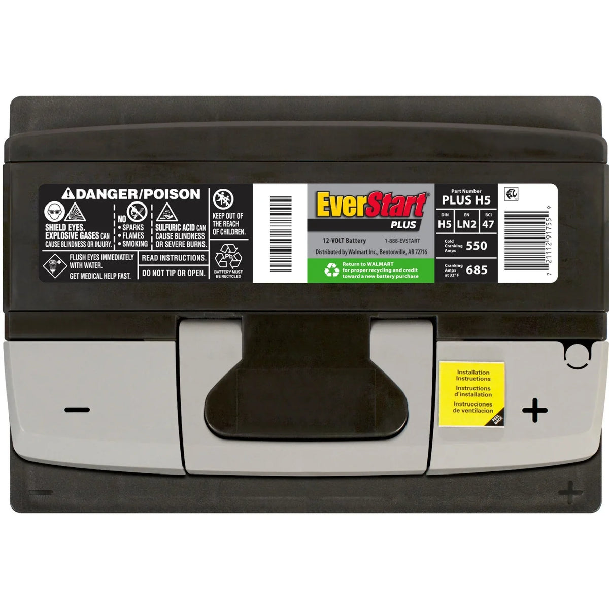 EverStart Plus Lead Acid Automotive Battery, Group Size H5 / LN2 / 47 12 Volt, 550 CCA 80RC - image 4