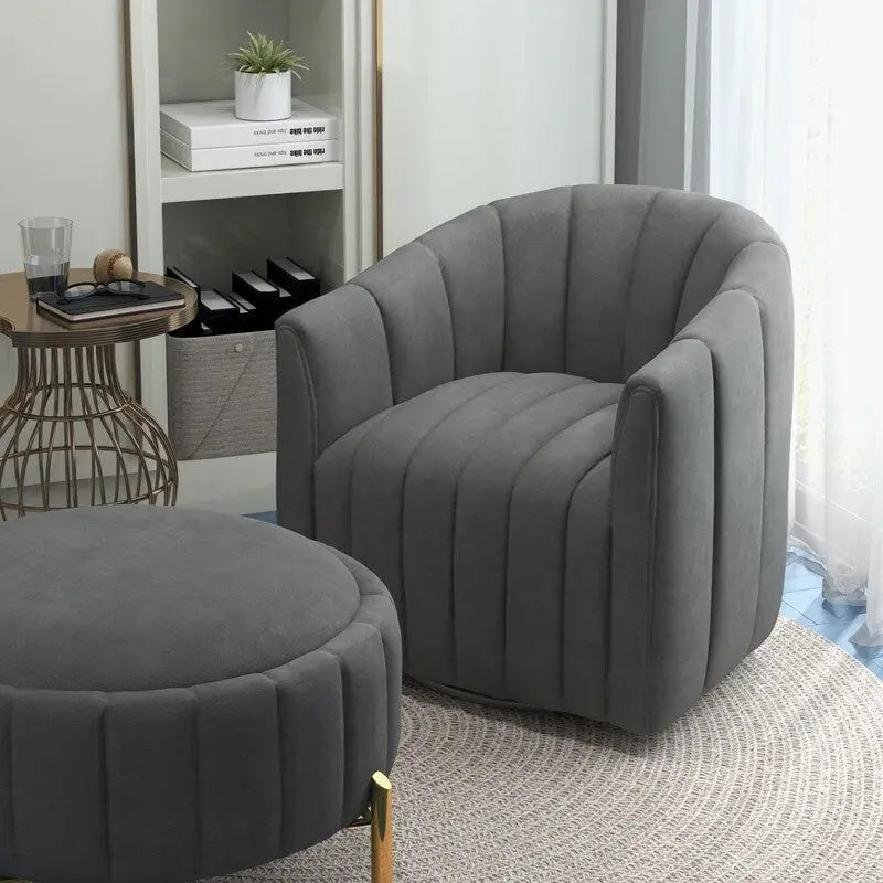 Swivel Accent Chair with Ottoman Set and Upholstered Cushion - image 9