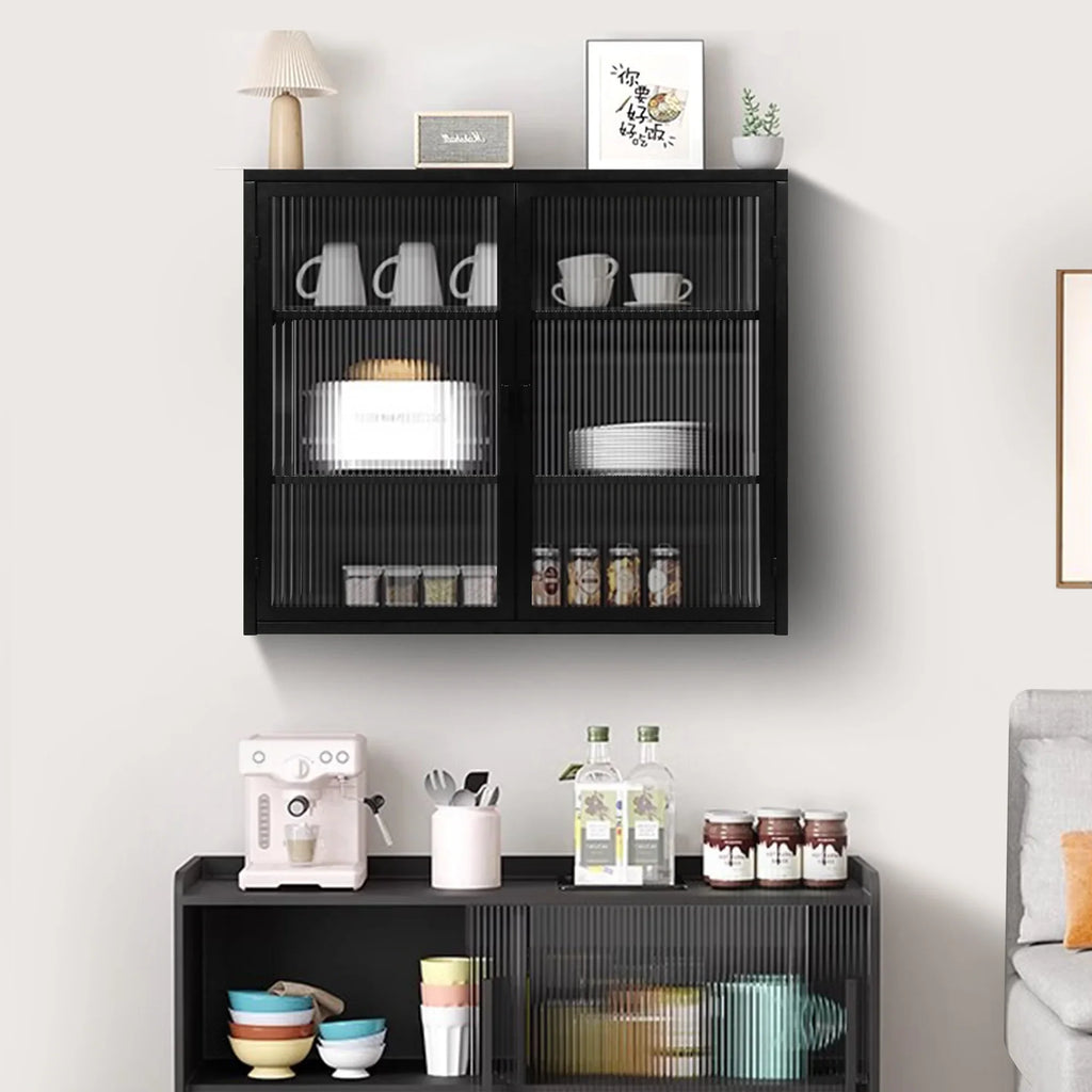 27.56"Modern Wall Cabinet with Glass Doors, Bathroom Cabinet with Featuring Three-tier Storage for Entryway Living Room, Bathroom or Dining Room - image 22