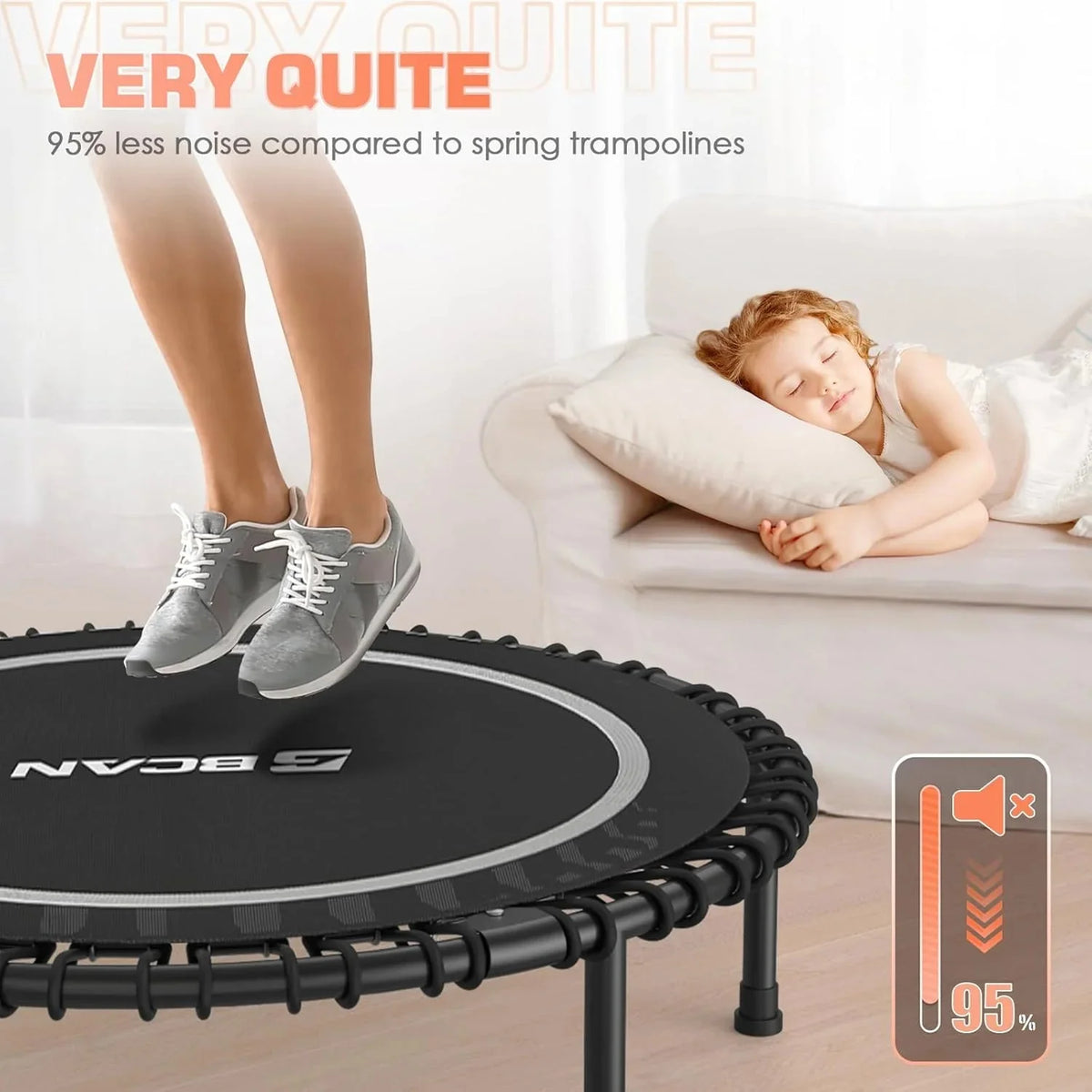 BCAN 450/550 LBS Foldable Mini Trampoline, 40"/48" Fitness Trampoline with Bungees, U Shape Adjustable Foam Handle, Stable & Quiet Exercise Rebounder for Adults Indoor/Outdoor Workout - image 50