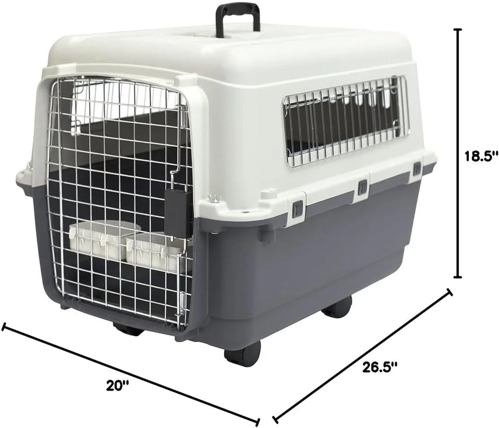 Designs Plastic Kennels Rolling Plastic Airline Approved Wire Door Travel Dog Crate, XXX-Large, Gray - image 30