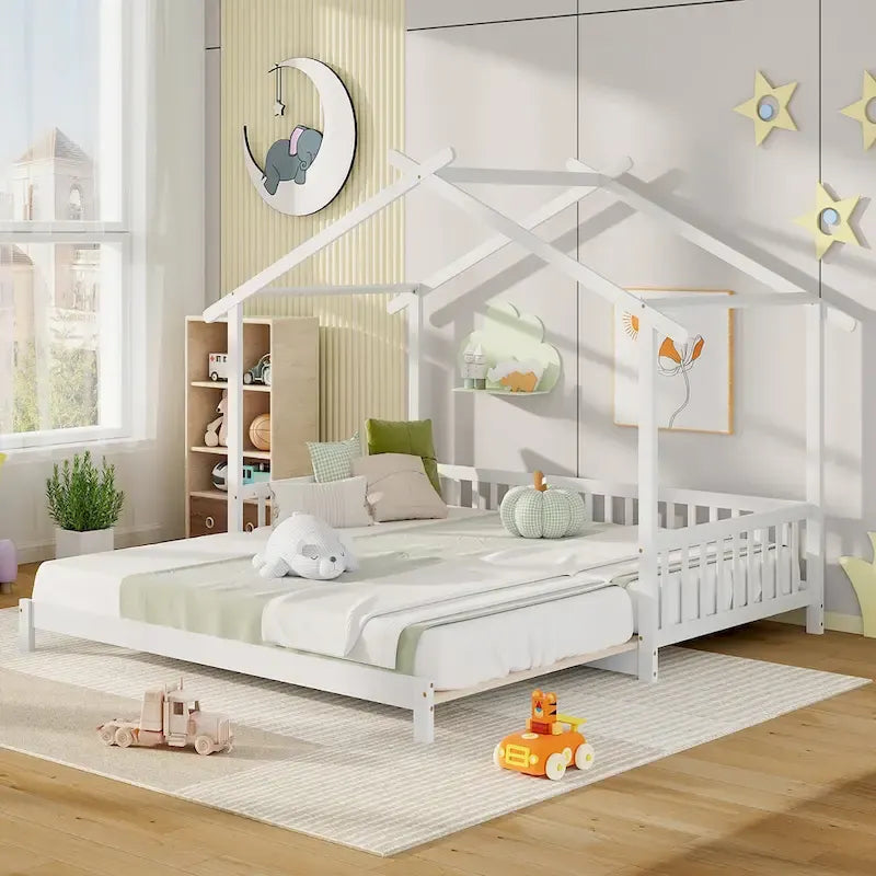 Gymax Twin to King Wooden House Bed Daybed with Safety Rails & Customizable Design - image 5