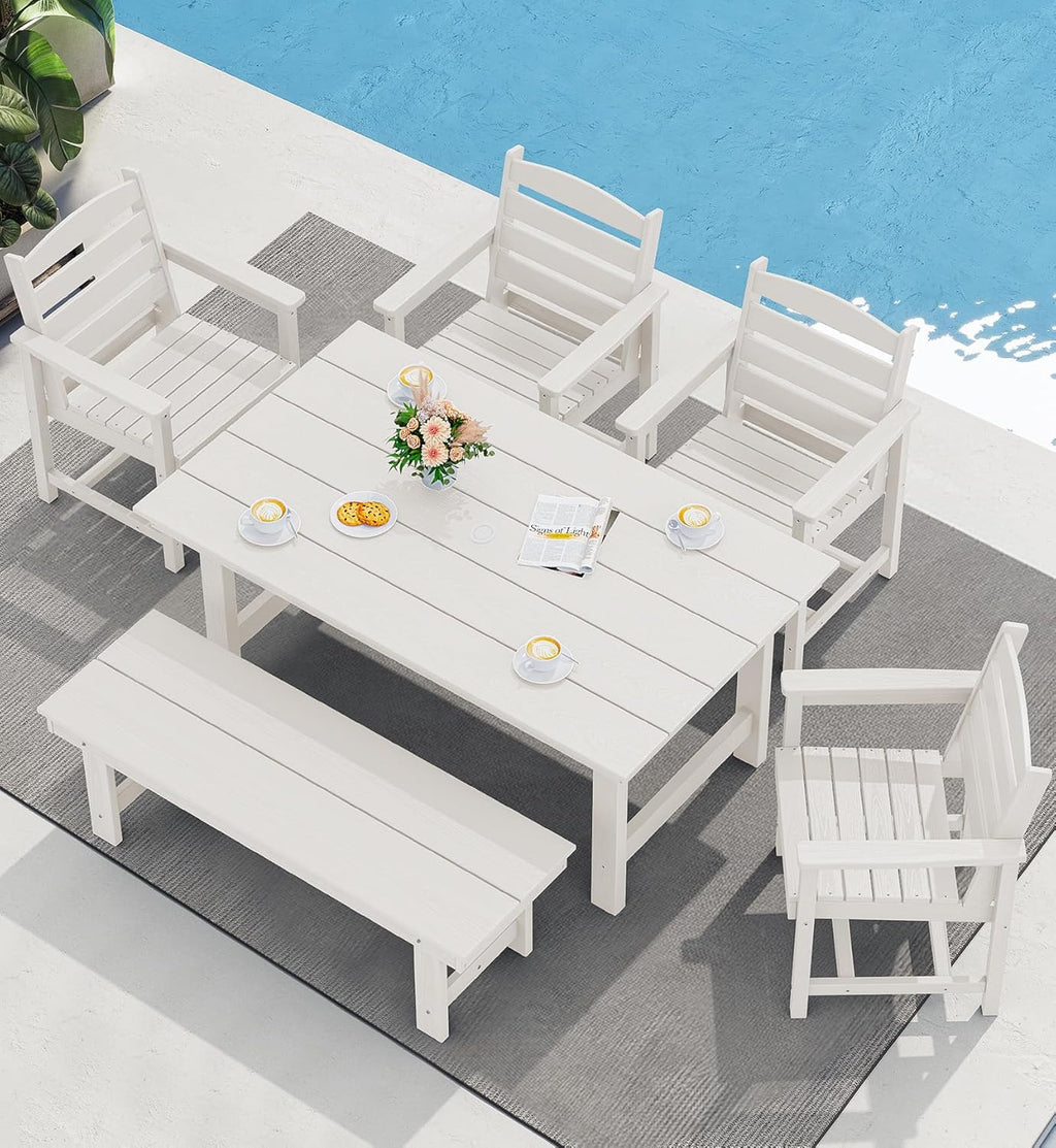 SERWALL 7-Piece Patio Table Set, Outdoor HDPE Dining Furniture with Umbrella Hole, All Weather Table and Chairs for Lawn, Garden, Poolside, Aruba - image 119