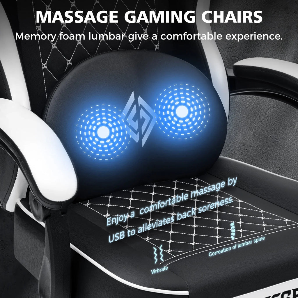 Hoffree Gaming Chair with Massage and Footrest Big and Tall Gamer Chair with Headrest and Lumbar Support PU Computer Game Chair for Adults Office - image 55