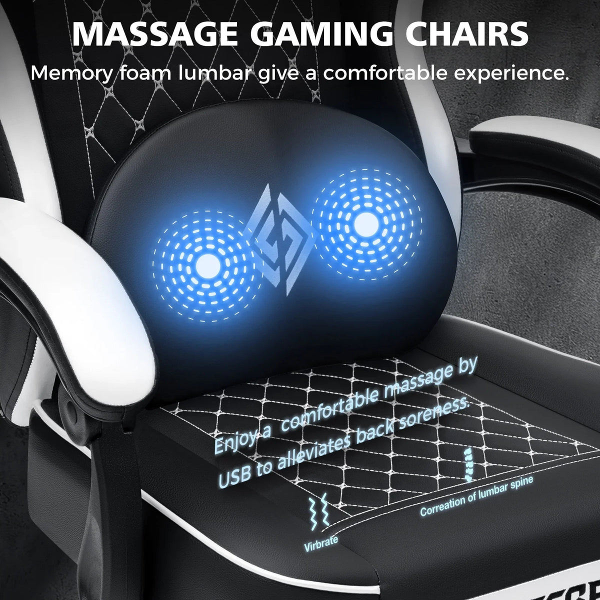 Hoffree Gaming Chair with Massage and Footrest Big and Tall Gamer Chair with Headrest and Lumbar Support PU Computer Game Chair for Adults Office - image 55