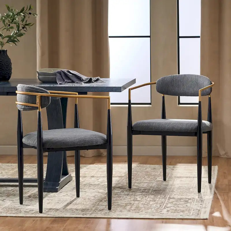 Biscay Set of 2 Fabric Upholstered Iron Dining Chairs by GDFStudio - image 1