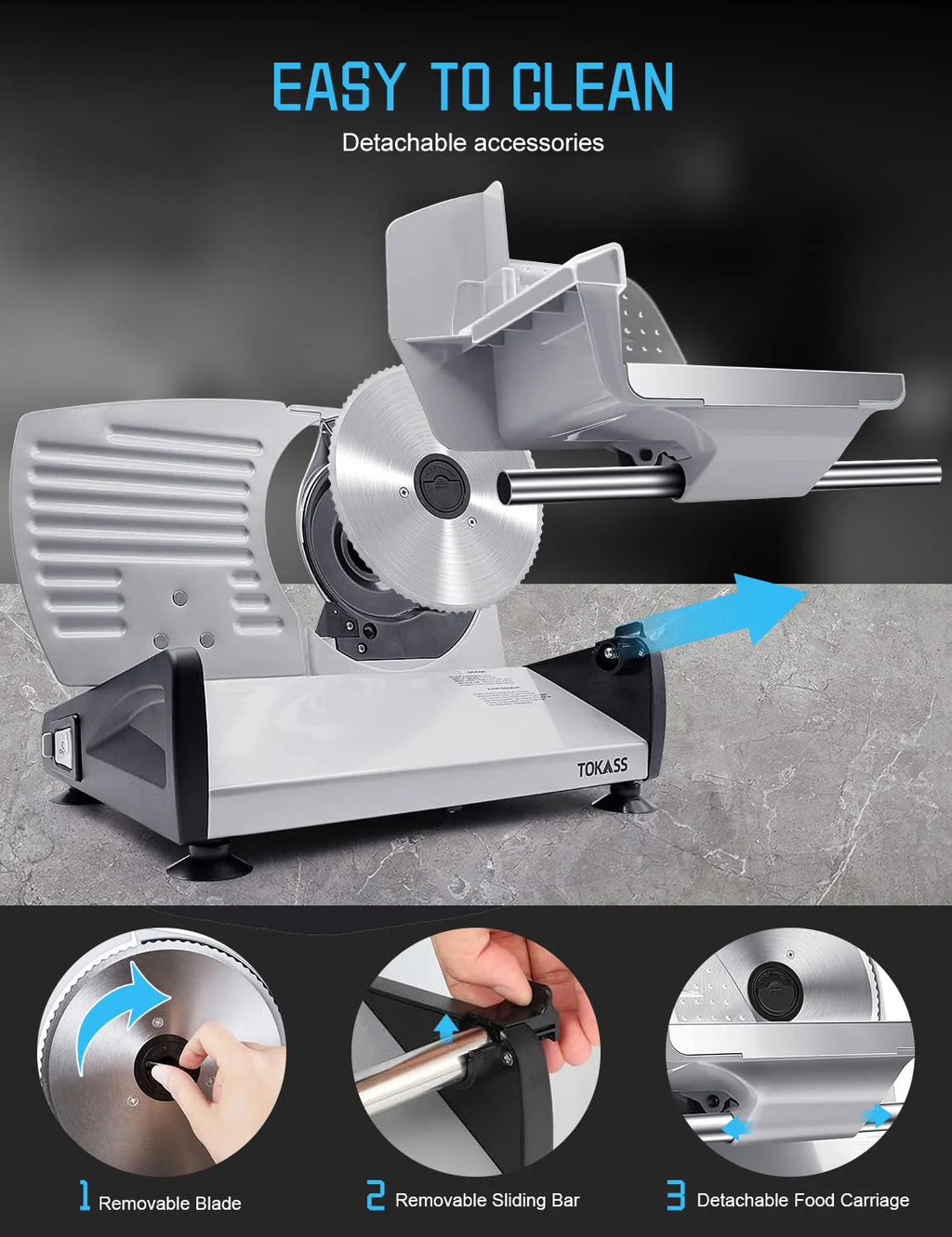 TOKASS Electric Deli Food Slicer with 7.5'' Stainless Steel Blade - image 6