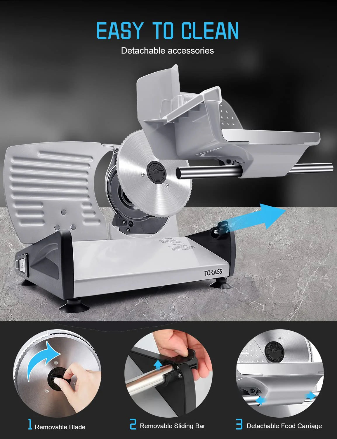 TOKASS Electric Deli Food Slicer with 7.5'' Stainless Steel Blade - image 6