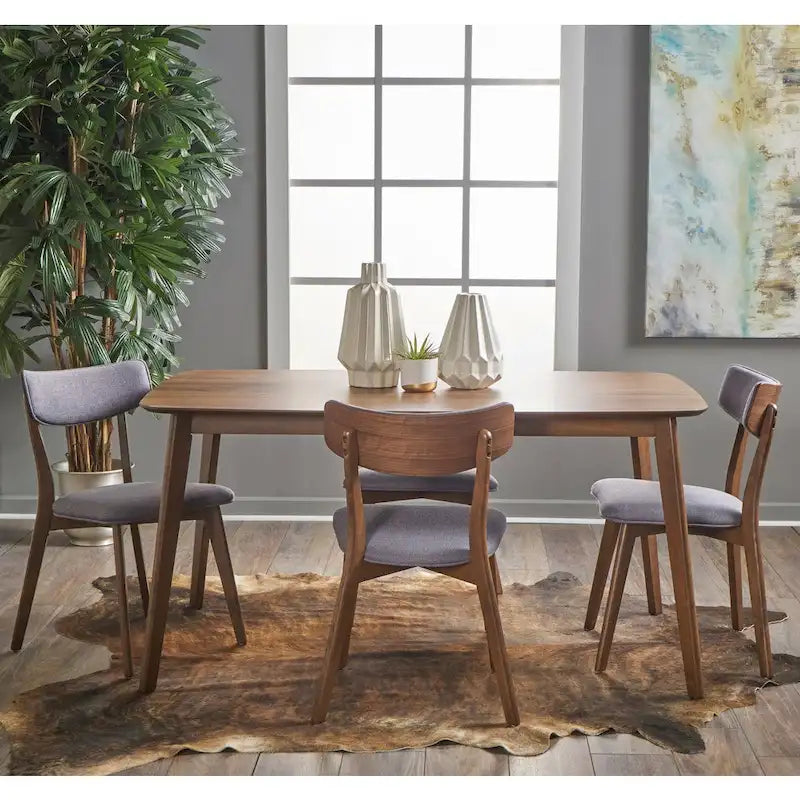 Mid Century Dining Table Set with 4 Upholstered Chairs and Wooden Frame - image 3