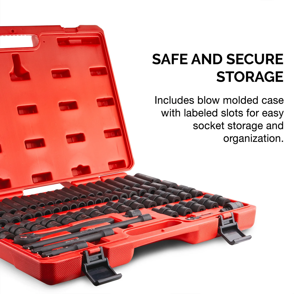 NEIKO 02471A Impact Socket Set, 3/8- Drive, 67 Piece, Metric and Standard Master Socket Set with Shallow & Deep Sockets, Ratchet, Swivel Sockets - image 3