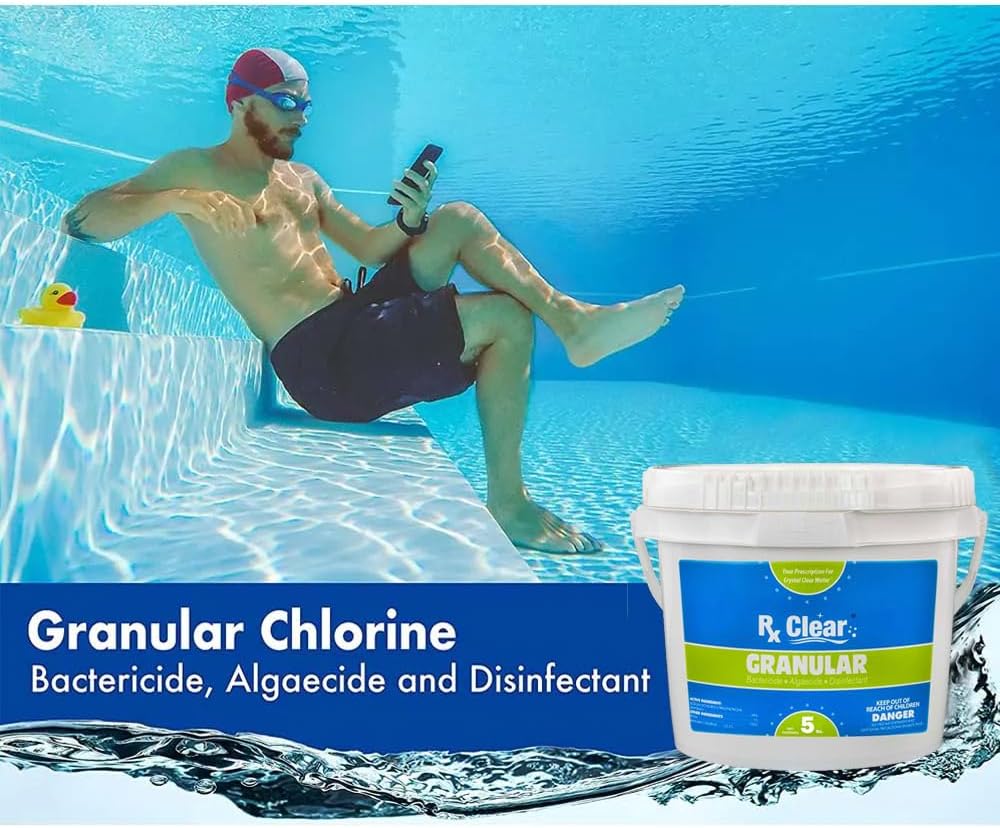 Clear Stabilized Granular Chlorine | One 50-Pound Bucket | Use As Bactericide, Algaecide, and Disinfectant in Swimming Pools 