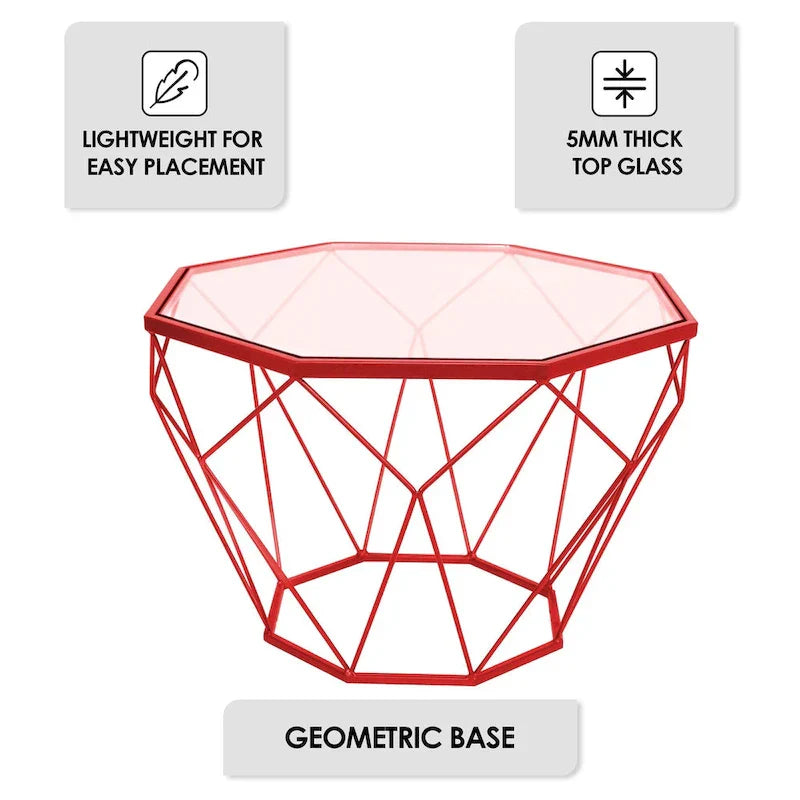 Malibu 22 Modern Octagonal Coffee Table with Tempered Glass Top and Durable Metal Geometric Base for Living Room or Office - image 25