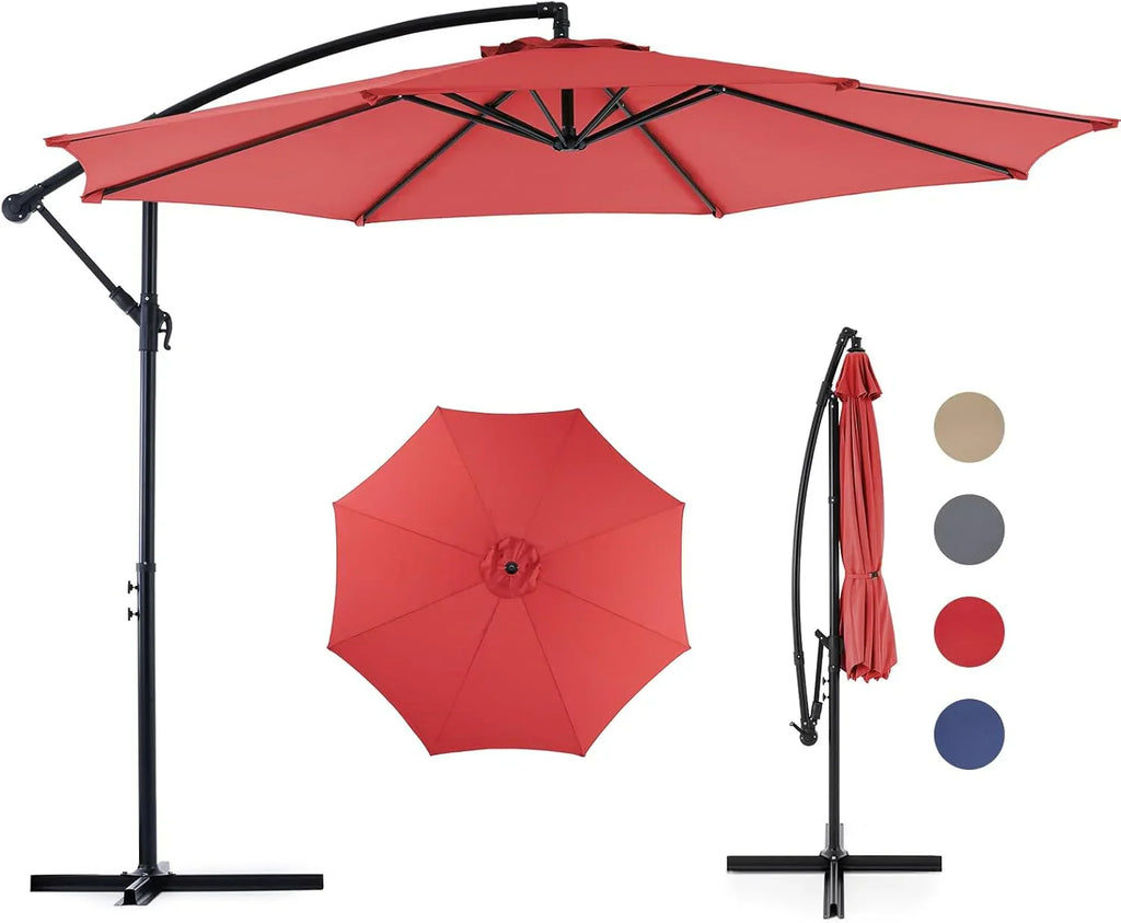 9.8FT Offset Patio Umbrella Hanging Cantilever Umbrella Outdoor Sun Shade with Easy Tilt Adjustment, 8 Ribs, UV Protection fo