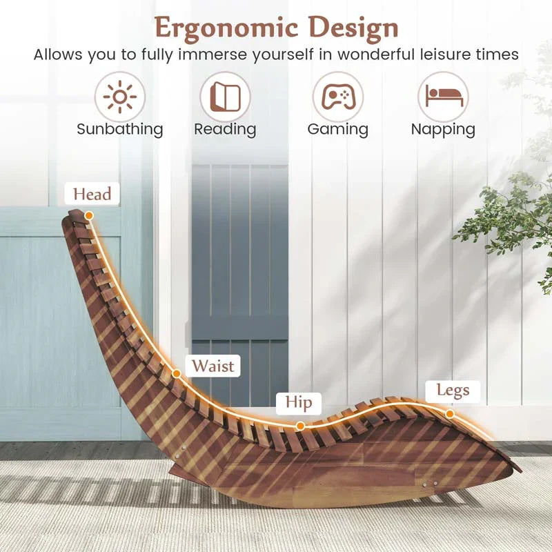 Acacia Wood Outdoor Patio Rocking Chair With Widened Slatted Seat Amp High Back Porch Rocker Sun Lounger For Backyard Garden 