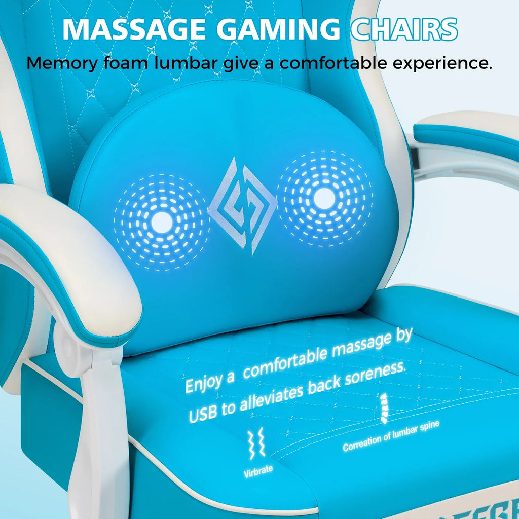 Hoffree Gaming Chair with Massage and Footrest Big and Tall Gamer Chair with Headrest and Lumbar Support PU Computer Game Chair for Adults Office - image 21