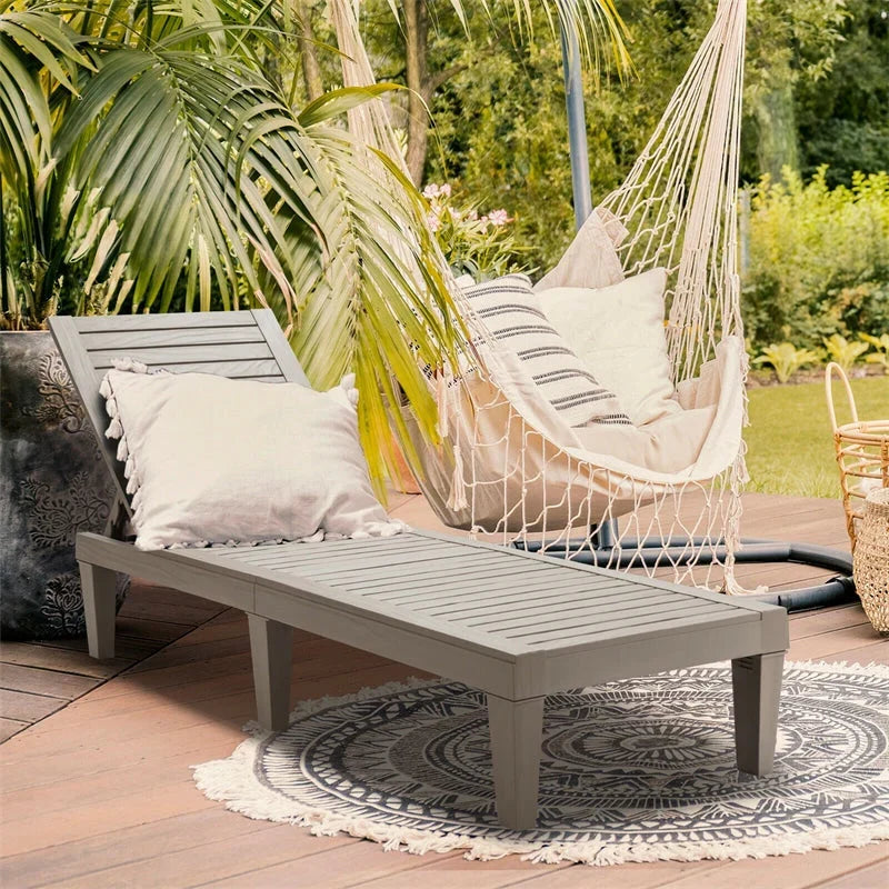 Outdoor Chaise Lounge Chair Patio Recliner Adjustable With 5 Positions Wood Texture Design Waterproof Easy To Assemble - Comf