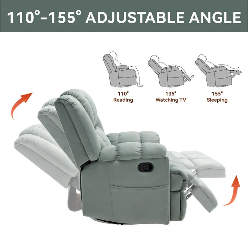 Extra-Large Swivel Rocker Recliner with Footrest and Pockets - Manual Operation - image 9