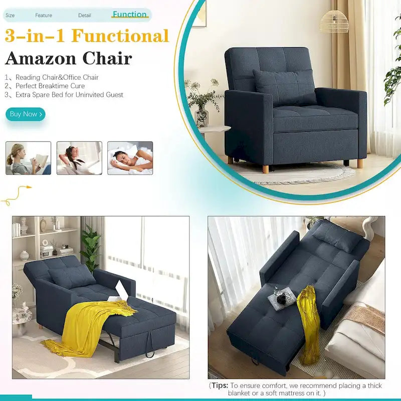 AECOJOY 3-in-1 Convertible Sleeper Sofa Chair with Pillow and Adjustable Backrest - image 43