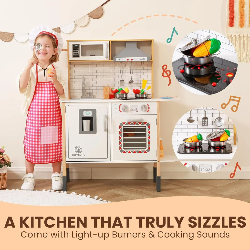 Play Kitchen for Kids - Toy Kitchen Set for Toddlers with Realistic Lights and Sounds, Kids Kitchen Playset with Abundant Toy