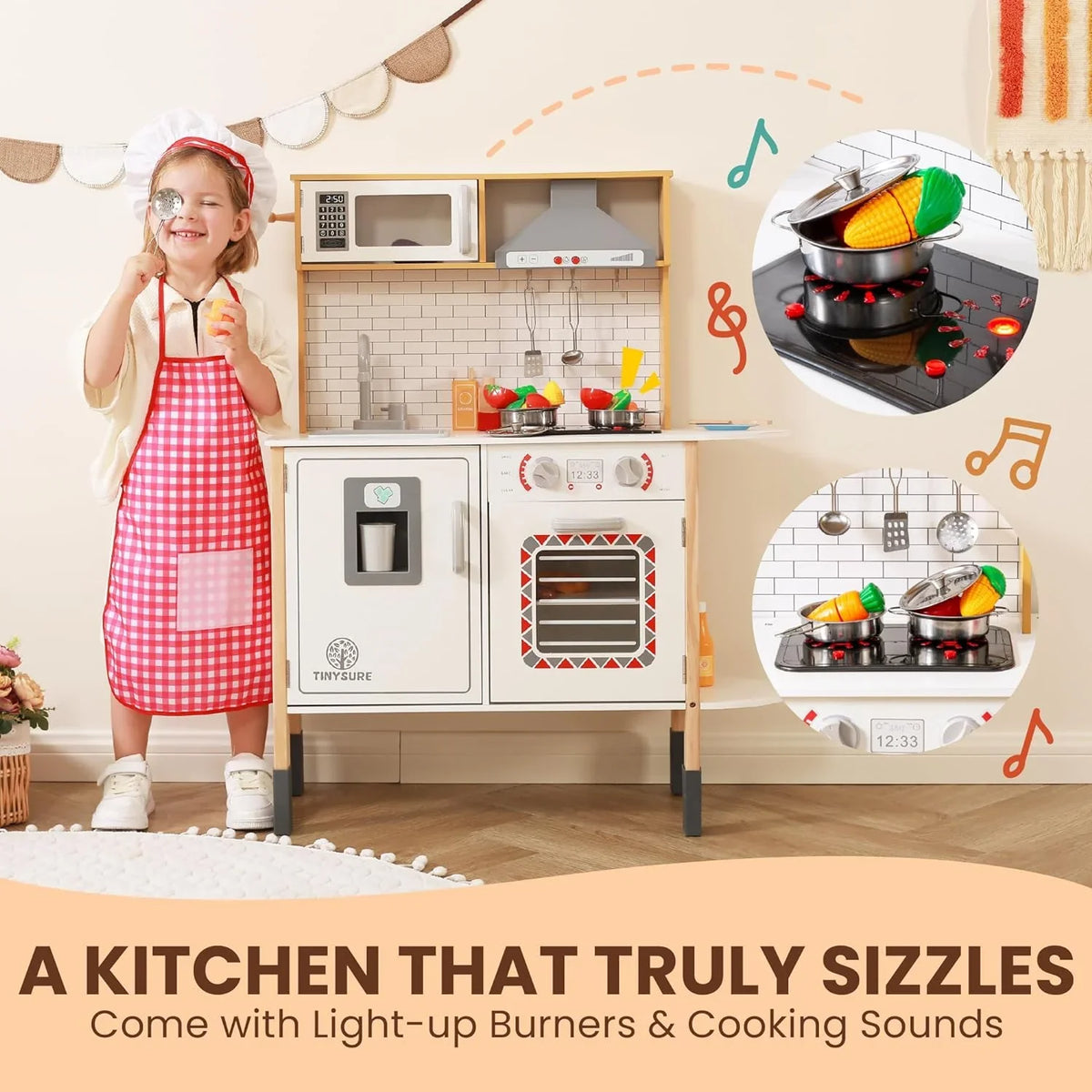 Play Kitchen for Kids - Toy Kitchen Set for Toddlers with Realistic Lights and Sounds, Kids Kitchen Playset with Abundant Toy