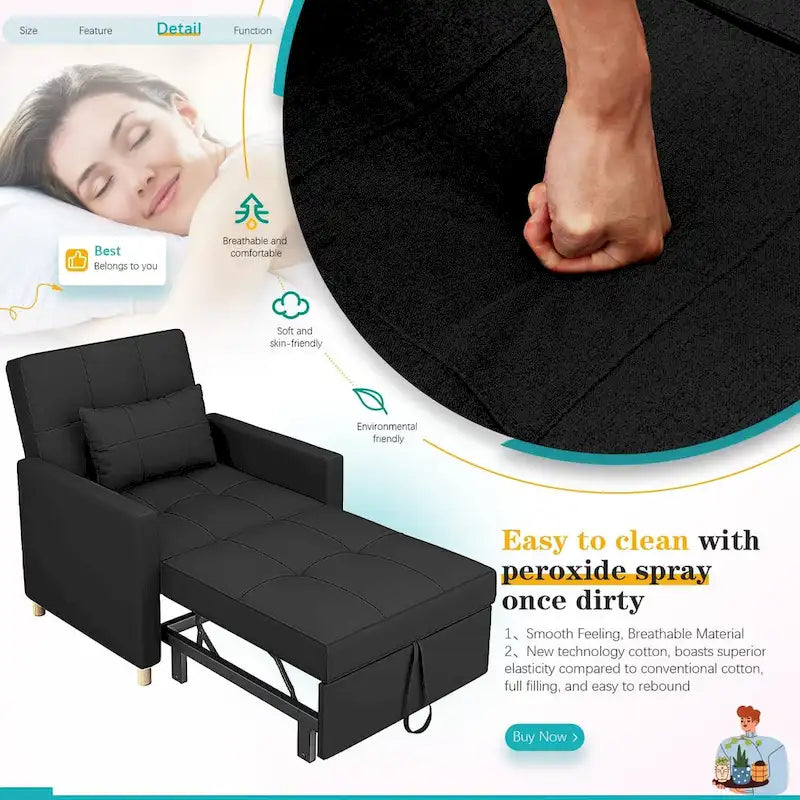 AECOJOY 3-in-1 Convertible Sleeper Sofa Chair with Pillow and Adjustable Backrest - image 37