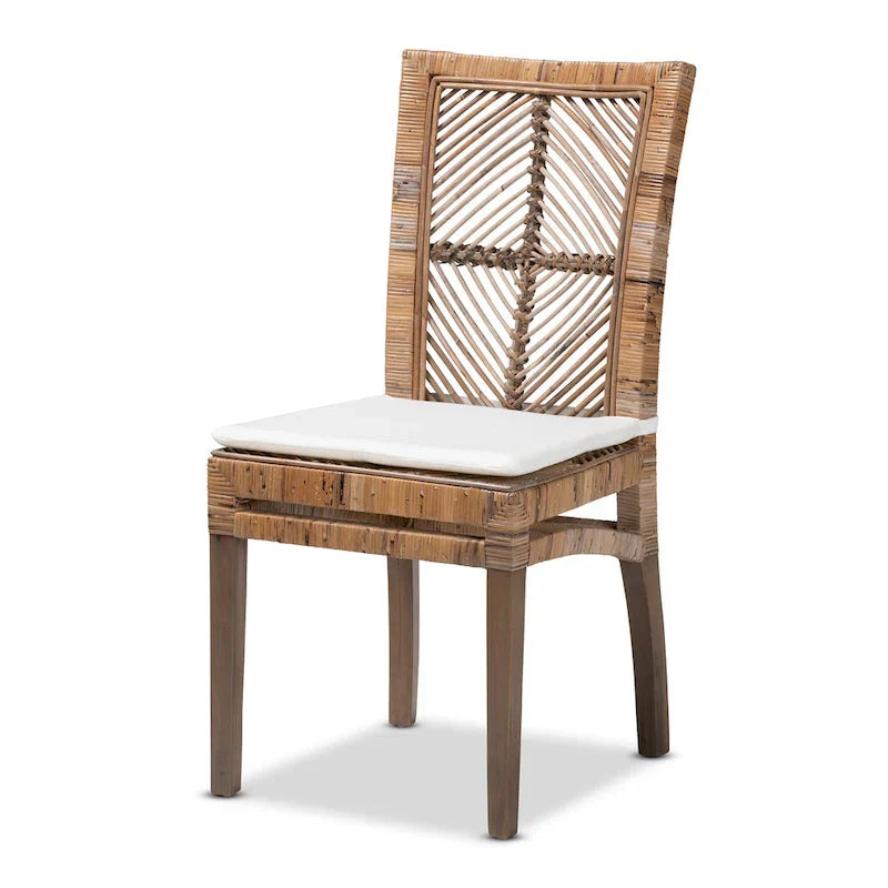 Laluna Contemporary Bohemian Rattan and Mahogany Dining Chair with Cushion - image 3
