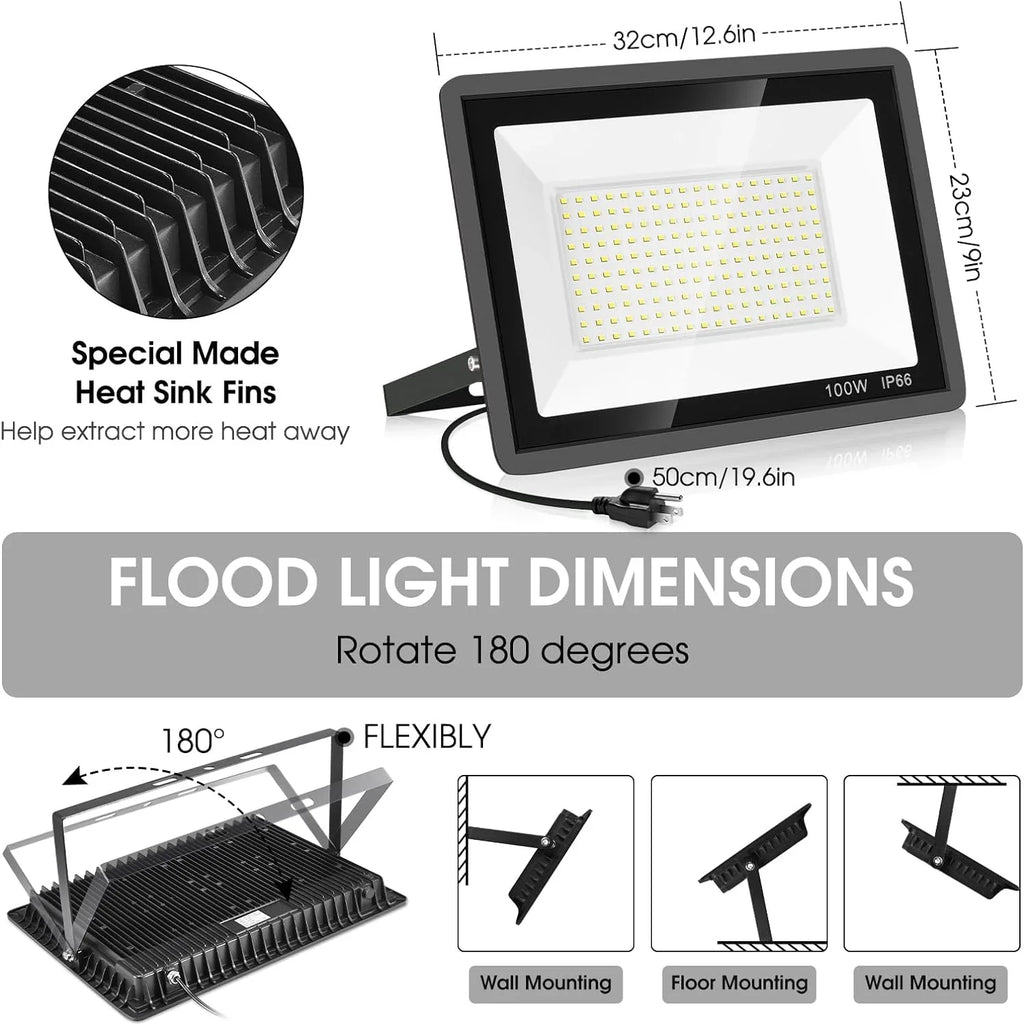 3 Pack 200W LED Flood Light,Super Bright Exterior Security Lights With Plug,IP66 Waterproof Outdoor Flood Light, 22800lm 5000