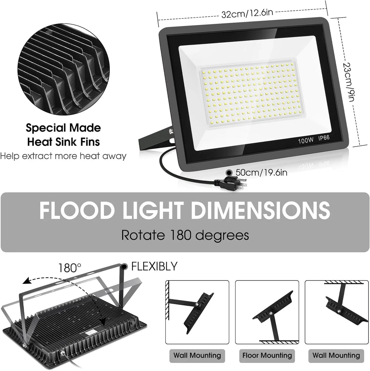 3 Pack 200W LED Flood Light,Super Bright Exterior Security Lights With Plug,IP66 Waterproof Outdoor Flood Light, 22800lm 5000