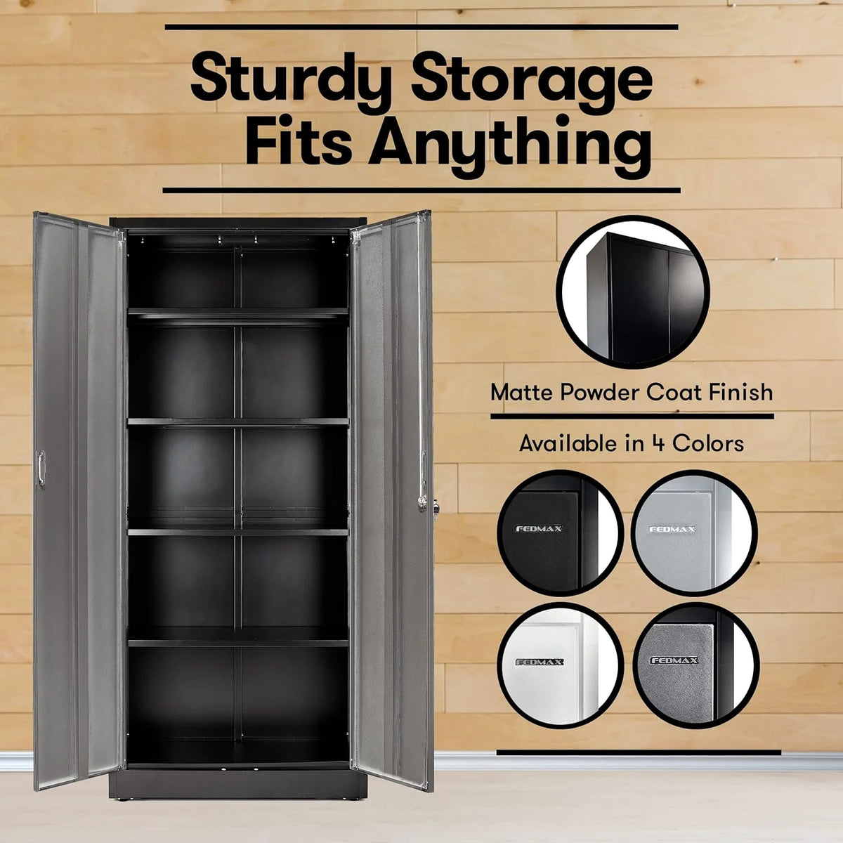 Heavy Duty Metal Garage Locker - 71 "tall large steel multipurpose locker with adjustable shelves and door locks - black and silver - image 4