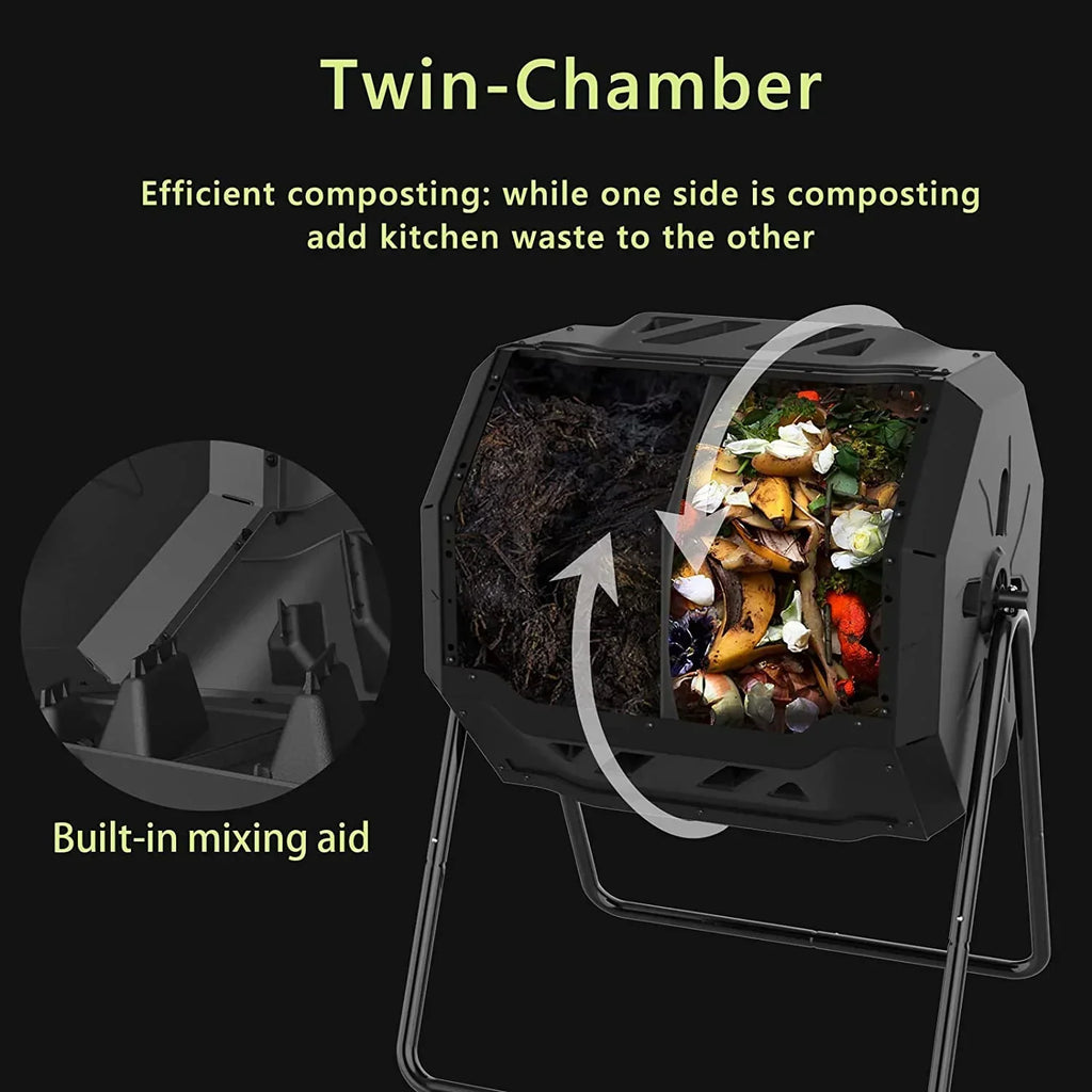 Large Compost Tumbler Bin Dual Compartment Better AirCirculation Efficient Compost BPA Free Sturdy Steel Frame 43Gallon (2 21