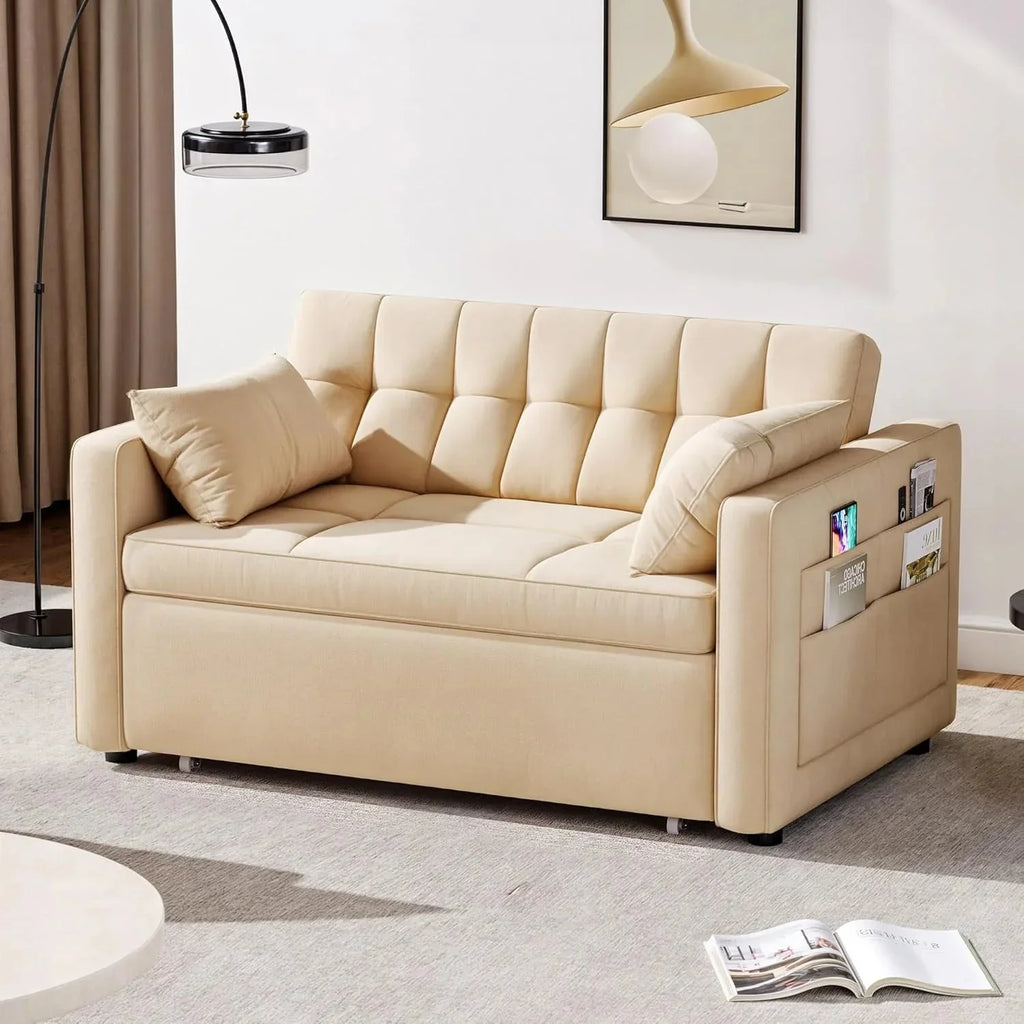 DWVO 3-in-1 Convertible Sofa Bed, 55" Sleeper Sofa with Pull-Out Bed, Cat-Scratch-Proof Fabric Futon Couch with Adjustable Backrest and Side Pocket, Loveseat for Living Room Apartment, Grey - image 21