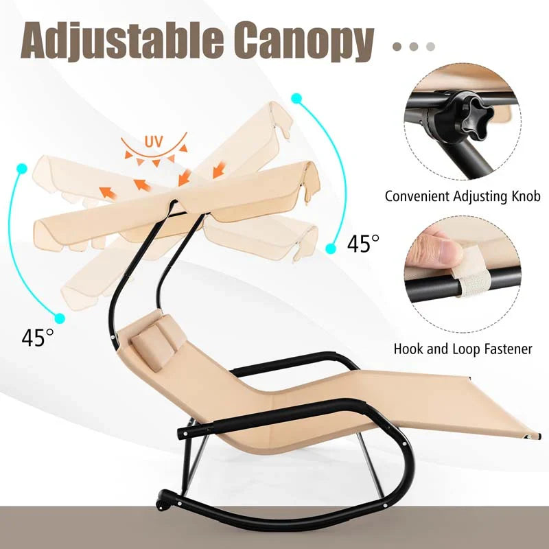 2 Person Patio Hammock Bed Swing Chair Extra Large Outdoor Rocking Chaise Lounge With Adjustable Canopy And Wheels - Comforta