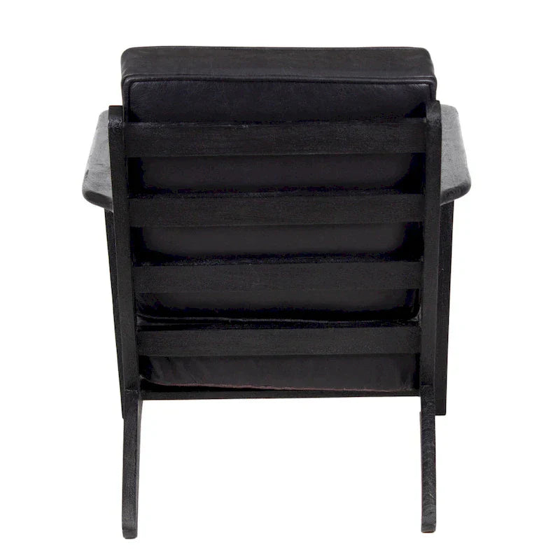 Handcrafted Amber Accent Chair with Slatted Mango Wood, Buffalo Leather Cushions, and Angled Legs - image 32