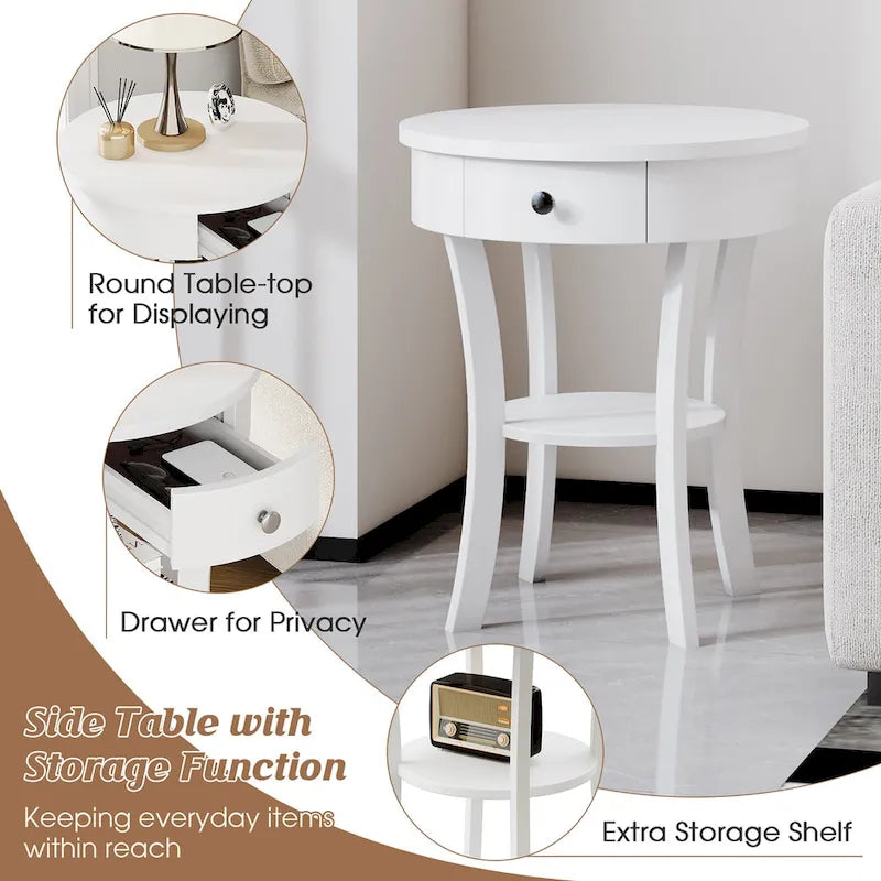 Costway Round 2-Tier Side Table - Versatile Nightstand for Bedroom and Living Room - image 9