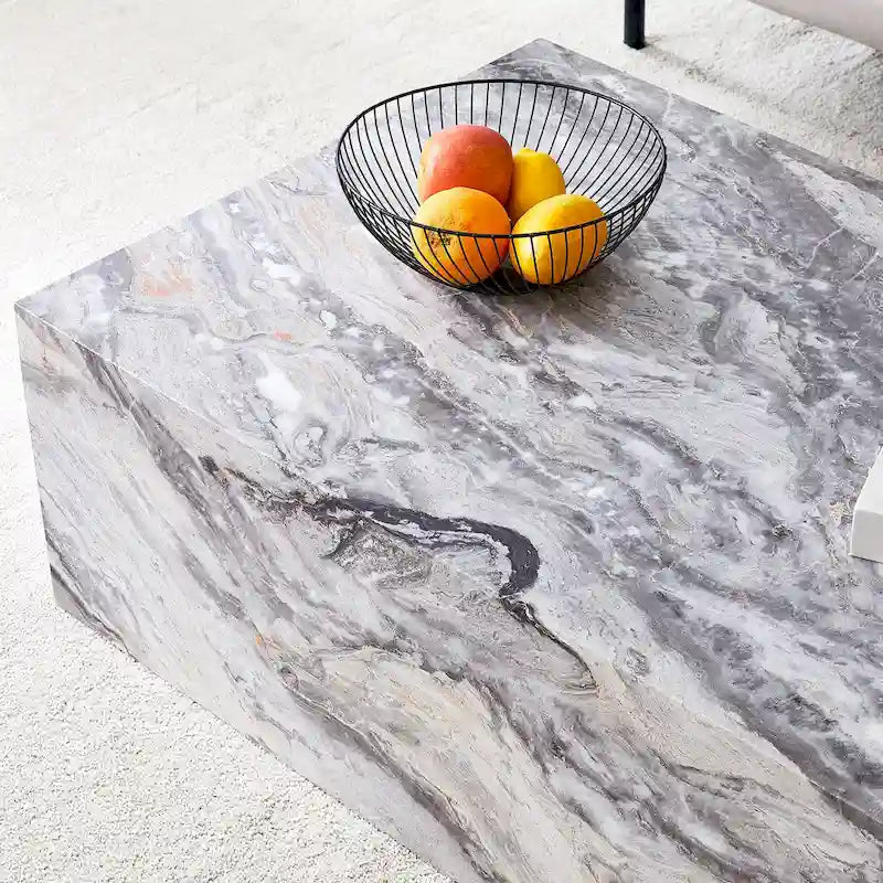 Contemporary Rectangular Coffee Table with Sturdy Base and Imitation Marble Finish for Living Room - image 27