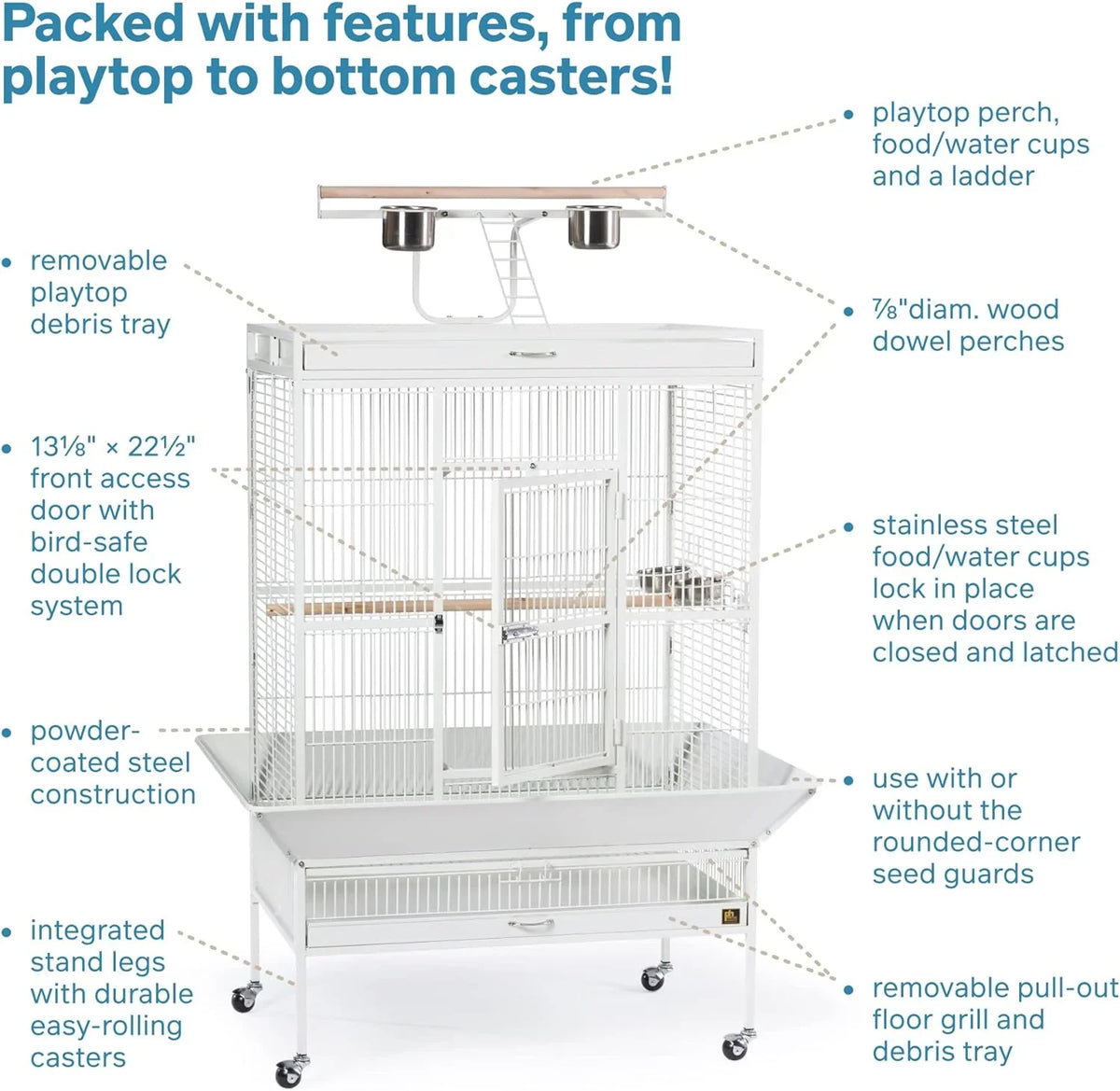 Pet Products Wrought Iron Select Bird Cage 3154C, Chalk White, 36-Inch by 24-Inch by 66-Inch
