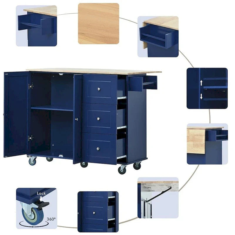 Mobile Kitchen Island on Wheels with Drop Leaf and Solid Wood Top - image 22