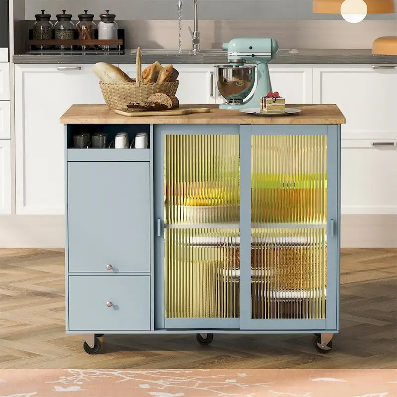 Merax Spacious Kitchen Island Cart with Adjustable Shelf and Dual Drawers - image 3