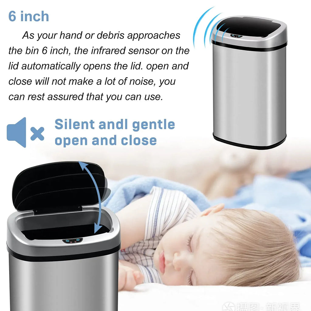 Bigacc 13 Gallon 50 Liter Kitchen Trash Can with Touch-Free & Motion Sensor, Automatic Stainless-Steel Garbage Can, Anti-Fing