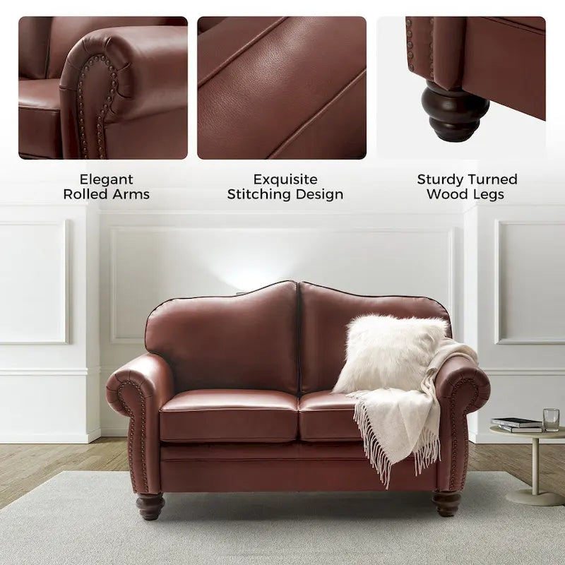 Angel Transitional Genuine Leather Sofa with Tufted Backrest by HULALA HOME - image 22