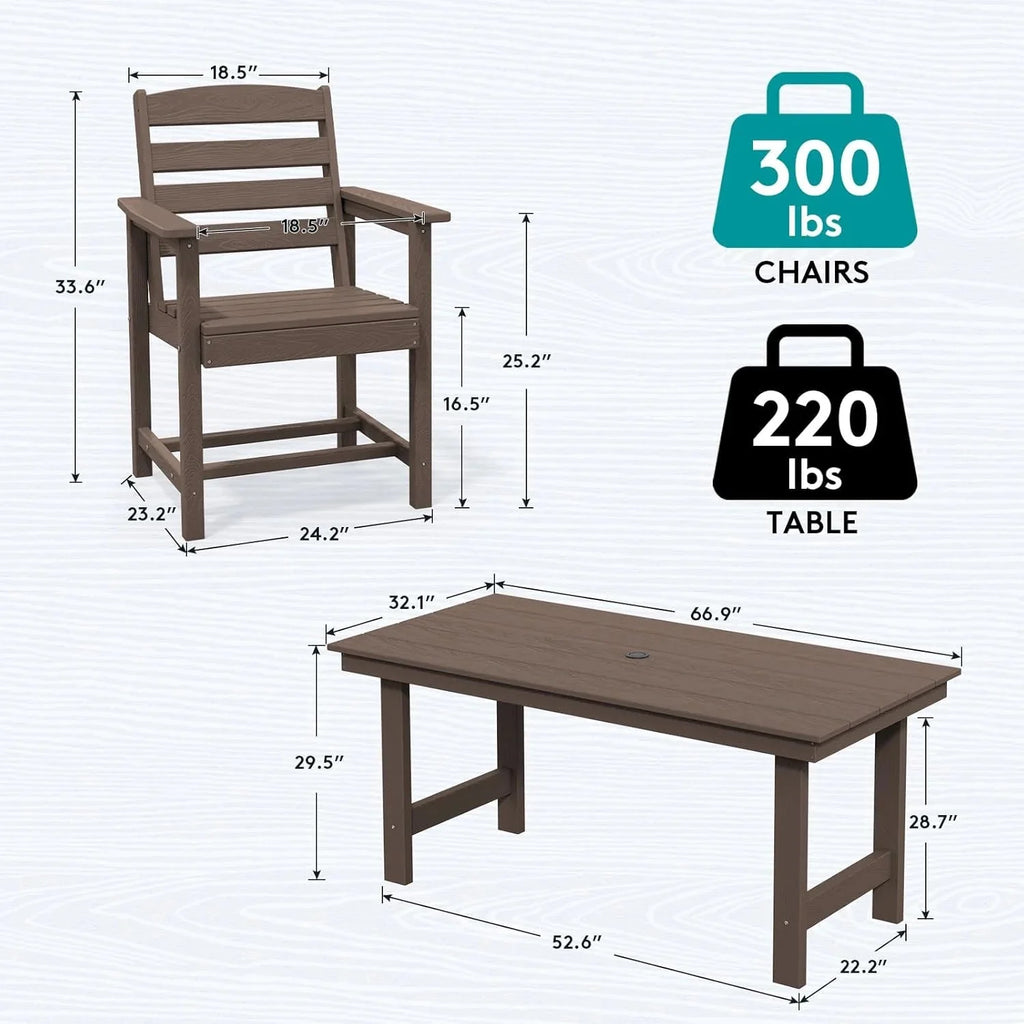 SERWALL 7-Piece Patio Table Set, Outdoor HDPE Dining Furniture with Umbrella Hole, All Weather Table and Chairs for Lawn, Garden, Poolside, Aruba - image 136