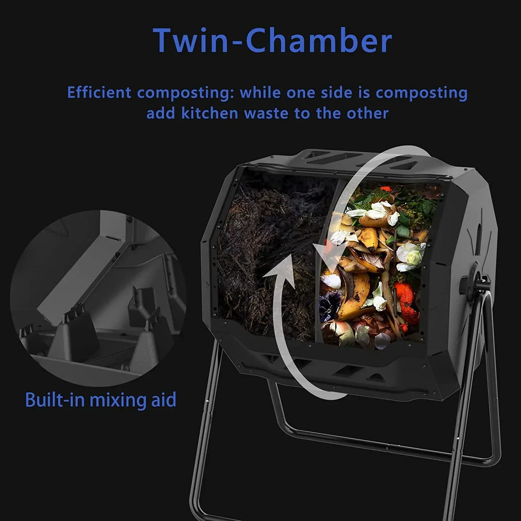 Large Compost Tumbler Bin Dual Compartment Better AirCirculation Efficient Compost BPA Free Sturdy Steel Frame 43Gallon (2 21