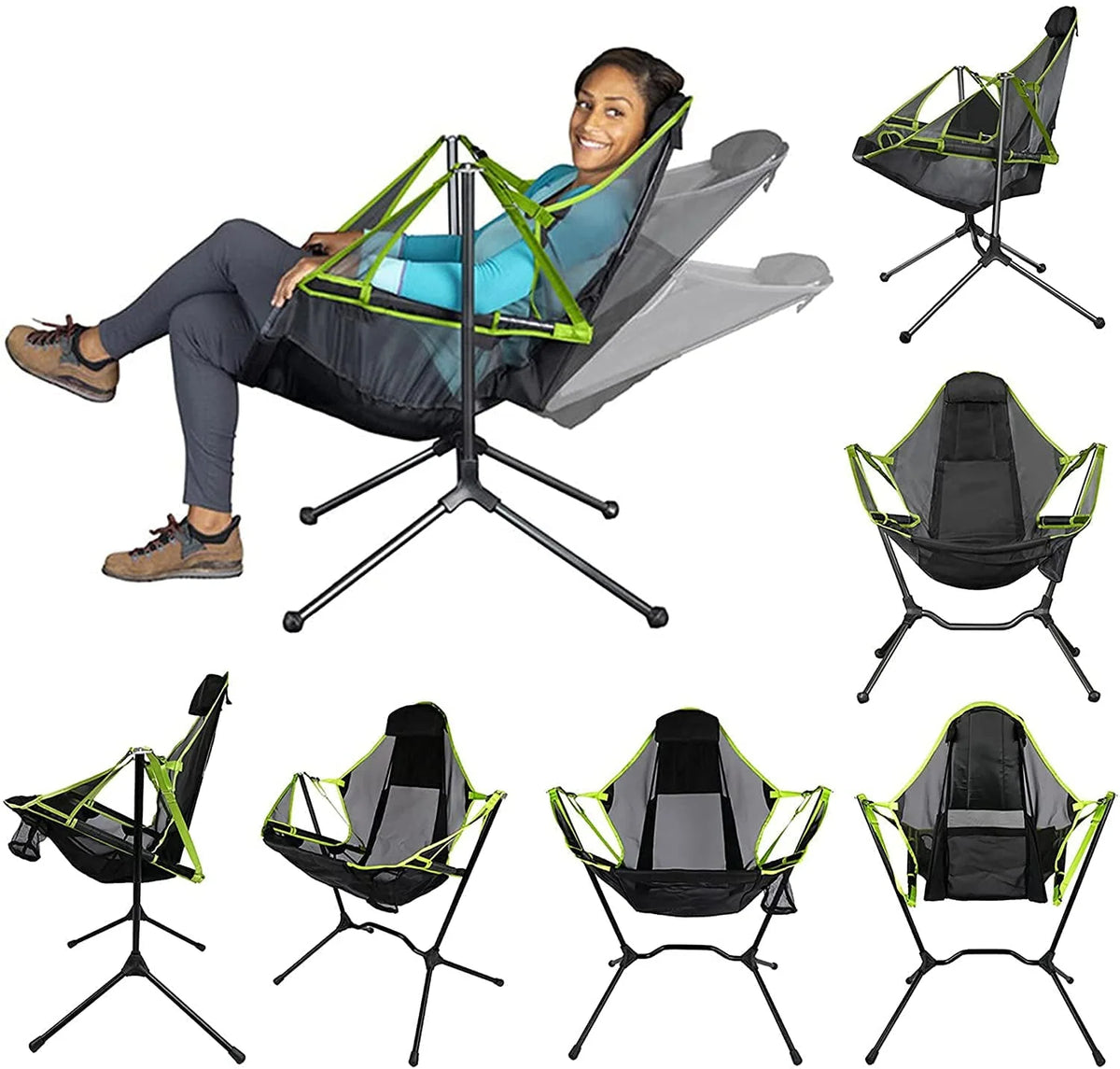 VEANERWOOD Hammock Camping Chair Folding Rocking Chair with Pocket Steel Heavy Duty Portable Camping Chair with High Back Out