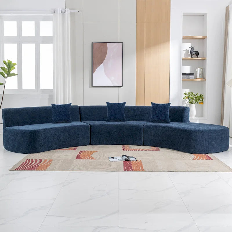 136-Inch Elegant Curved Chenille Sectional Sofa with Three Throw Pillows for Living Room - image 9