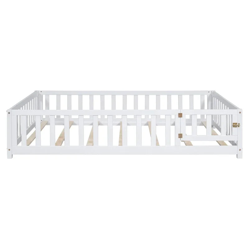 Kids' Full-Size Wooden Floor Bed with Fence and Door - image 4